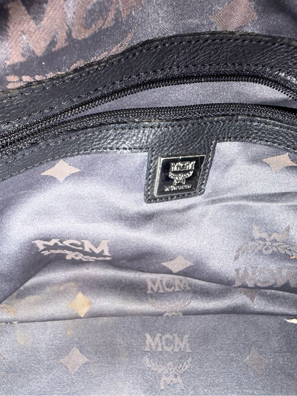 MCM Black and White Checker Logo Satchel with Leather Trim - Picture 6 of 6